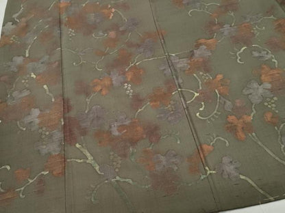 平和屋着物●訪問着 紬地 刺繍 葡萄唐草文 正絹 逸品 CAAV6744vf