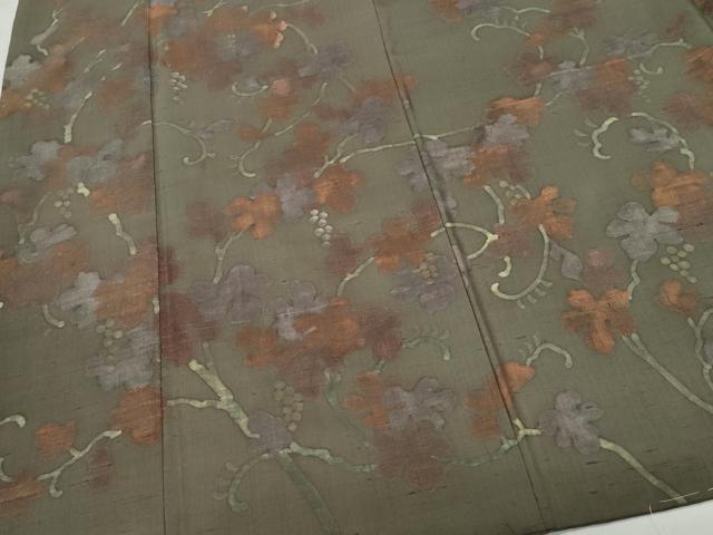 平和屋着物●訪問着 紬地 刺繍 葡萄唐草文 正絹 逸品 CAAV6744vf