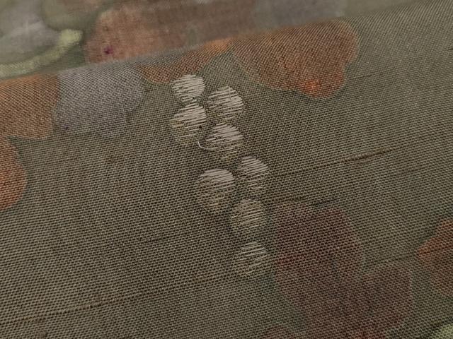 平和屋着物●訪問着 紬地 刺繍 葡萄唐草文 正絹 逸品 CAAV6744vf