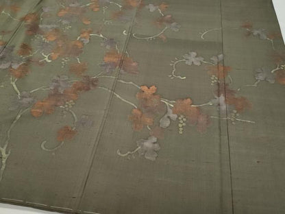 平和屋着物●訪問着 紬地 刺繍 葡萄唐草文 正絹 逸品 CAAV6744vf