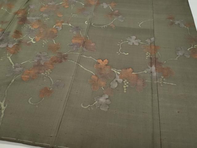 平和屋着物●訪問着 紬地 刺繍 葡萄唐草文 正絹 逸品 CAAV6744vf