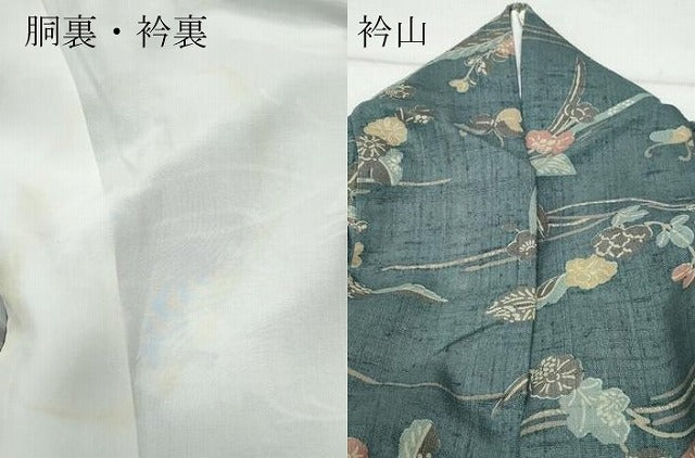 平和屋着物●上質な小紋　生紬　型染め　立波枝花文　正絹　逸品　CAAV6745vf