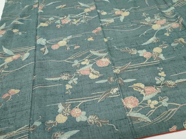 平和屋着物●上質な小紋　生紬　型染め　立波枝花文　正絹　逸品　CAAV6745vf