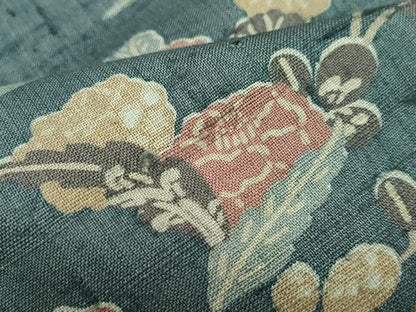 平和屋着物●上質な小紋　生紬　型染め　立波枝花文　正絹　逸品　CAAV6745vf