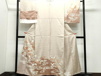 平和屋着物●訪問着 駒刺繍 流水枝葉文 金彩 伊と香 反端付き 正絹 逸品 CAAV6767vf