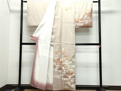 平和屋着物●訪問着 駒刺繍 流水枝葉文 金彩 伊と香 反端付き 正絹 逸品 CAAV6767vf