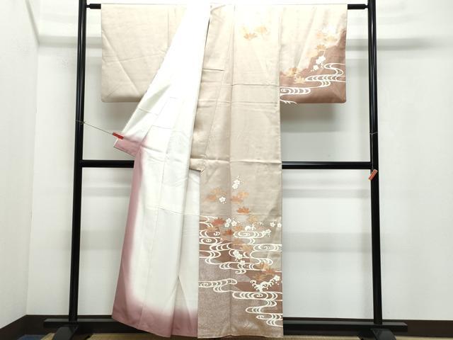 平和屋着物●訪問着 駒刺繍 流水枝葉文 金彩 伊と香 反端付き 正絹 逸品 CAAV6767vf