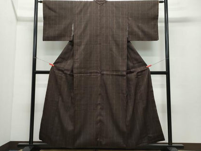 平和屋着物●生紬　変わり縞　正絹　逸品　CAAV6784vf