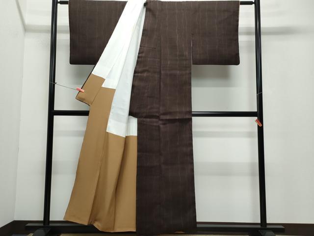 平和屋着物●生紬　変わり縞　正絹　逸品　CAAV6784vf