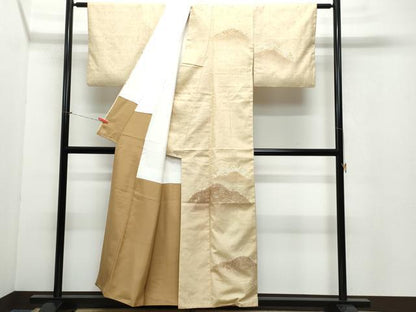 平和屋着物●訪問着 紬地 枝葉文 金銀彩 三越扱い 正絹 逸品 CAAV6795vf