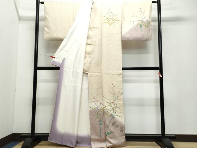 平和屋着物●訪問着 刺繍 枝葉文 暈し染め 金彩 正絹 逸品 CAAV6797vf