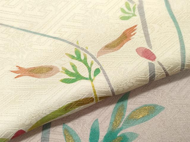 平和屋着物●訪問着 刺繍 枝葉文 暈し染め 金彩 正絹 逸品 CAAV6797vf