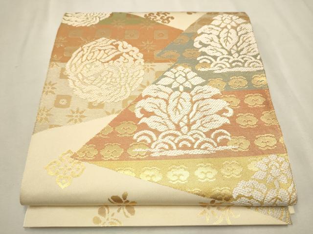 平和屋着物●六通柄 本袋帯 切嵌草花文 金糸 正絹 逸品 CAAV6815hy