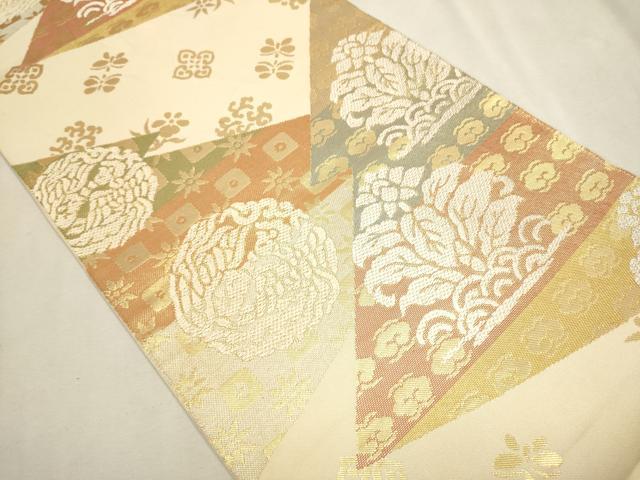 平和屋着物●六通柄 本袋帯 切嵌草花文 金糸 正絹 逸品 CAAV6815hy