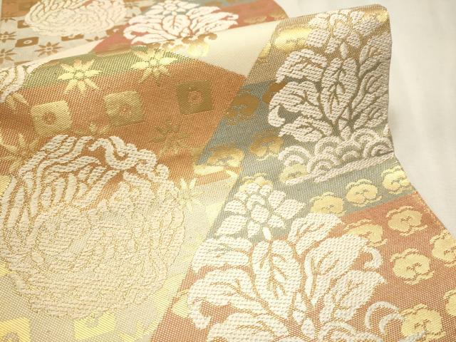 平和屋着物●六通柄 本袋帯 切嵌草花文 金糸 正絹 逸品 CAAV6815hy