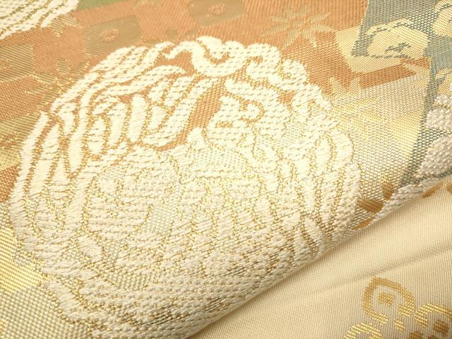 平和屋着物●六通柄 本袋帯 切嵌草花文 金糸 正絹 逸品 CAAV6815hy