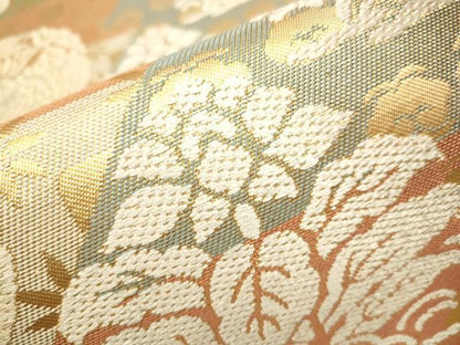 平和屋着物●六通柄 本袋帯 切嵌草花文 金糸 正絹 逸品 CAAV6815hy