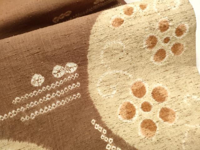 平和屋着物○太鼓柄袋帯 絞り 紬地 花唐草文 やまと誂製 