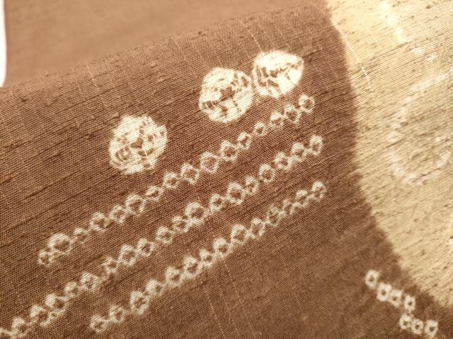 平和屋着物○太鼓柄袋帯 絞り 紬地 花唐草文 やまと誂製 