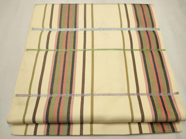 平和屋着物●六通柄 本袋帯 格子柄 正絹 逸品 CAAV6840hy