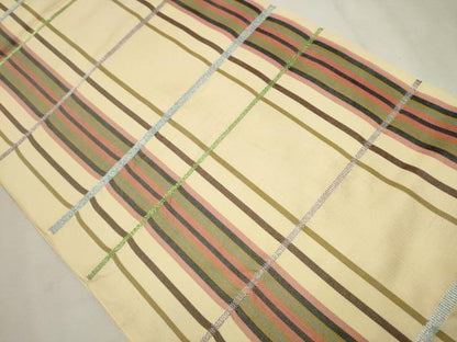平和屋着物●六通柄 本袋帯 格子柄 正絹 逸品 CAAV6840hy