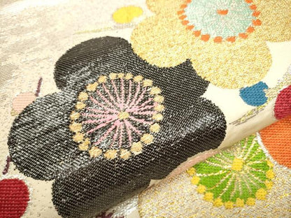 平和屋着物●龍村平蔵製　九寸開き名古屋帯　乾山陶花文　金銀糸　正絹　逸品　CAAV6843hy