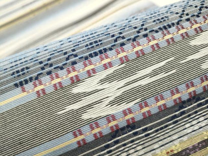 平和屋着物●両面　六通柄袋帯　花織　市松霞文　銀糸　正絹　逸品　CAAV6940hy
