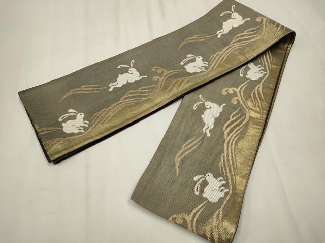 平和屋着物●両面　半幅帯　跳兎　金糸　やまと誂製　正絹　逸品　CAAV6945hy