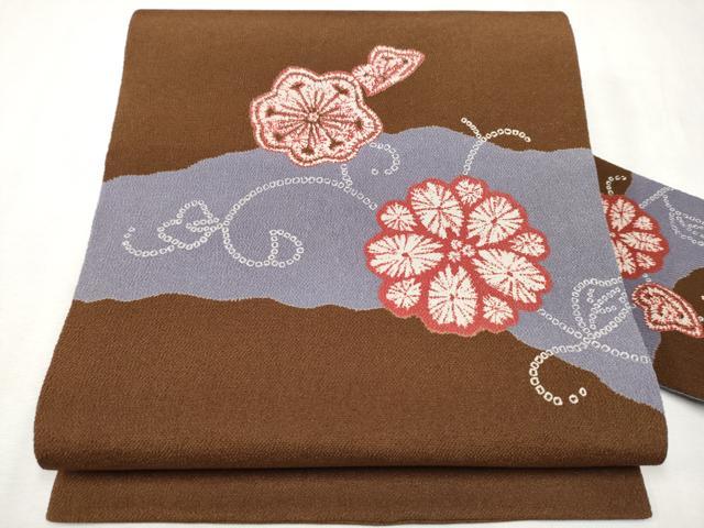 平和屋着物●九寸名古屋帯 花唐草文 鬼しぼ縮緬 正絹 逸品 CAAV7003hy