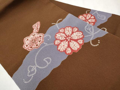 平和屋着物●九寸名古屋帯 花唐草文 鬼しぼ縮緬 正絹 逸品 CAAV7003hy