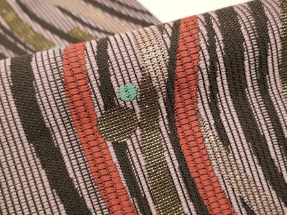 平和屋着物●両面　半幅帯　よろけ縞　金糸　正絹　逸品　CAAV7029hy