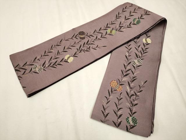 平和屋着物●両面　半幅帯　よろけ縞　金糸　正絹　逸品　CAAV7029hy