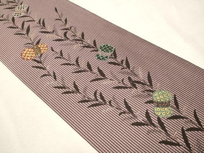 平和屋着物●両面　半幅帯　よろけ縞　金糸　正絹　逸品　CAAV7029hy