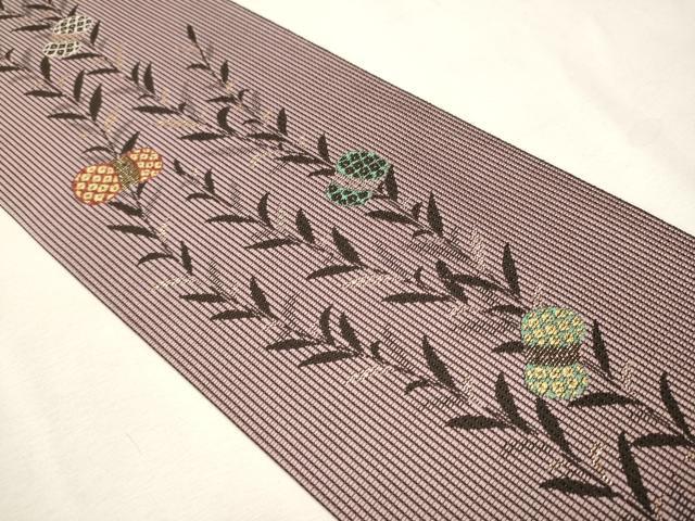 平和屋着物●両面　半幅帯　よろけ縞　金糸　正絹　逸品　CAAV7029hy