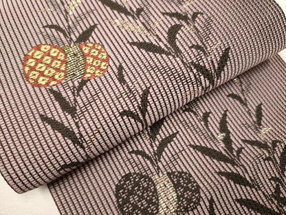 平和屋着物●両面　半幅帯　よろけ縞　金糸　正絹　逸品　CAAV7029hy