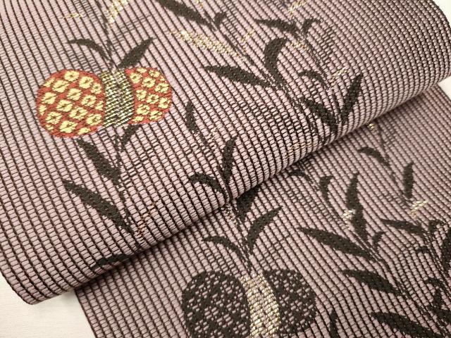 平和屋着物●両面　半幅帯　よろけ縞　金糸　正絹　逸品　CAAV7029hy