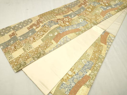 平和屋着物●六通柄袋帯 唐織 短冊花鳥文 金糸 正絹 逸品 CAAV7110hy