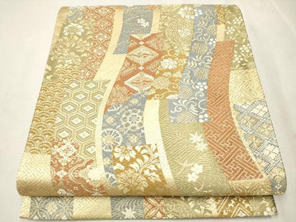 平和屋着物●六通柄袋帯 唐織 短冊花鳥文 金糸 正絹 逸品 CAAV7110hy
