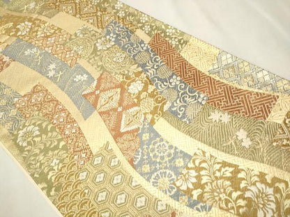平和屋着物●六通柄袋帯 唐織 短冊花鳥文 金糸 正絹 逸品 CAAV7110hy