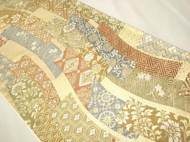 平和屋着物●六通柄袋帯 唐織 短冊花鳥文 金糸 正絹 逸品 CAAV7110hy