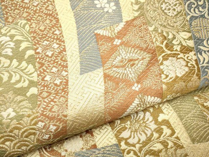 平和屋着物●六通柄袋帯 唐織 短冊花鳥文 金糸 正絹 逸品 CAAV7110hy