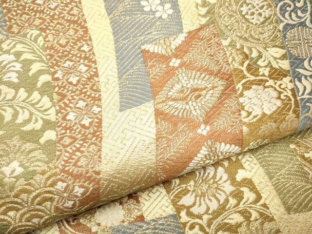 平和屋着物●六通柄袋帯 唐織 短冊花鳥文 金糸 正絹 逸品 CAAV7110hy