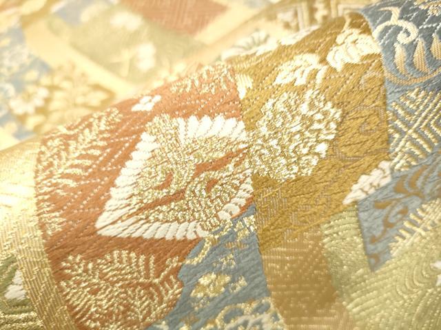 平和屋着物●六通柄袋帯 唐織 短冊花鳥文 金糸 正絹 逸品 CAAV7110hy