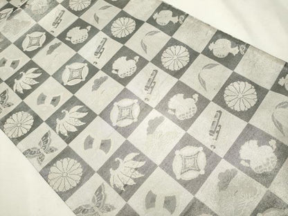 平和屋着物●両面 六通柄袋帯 市松鳳凰花蝶文 金銀糸 引箔 正絹 逸品 CAAV7118hy