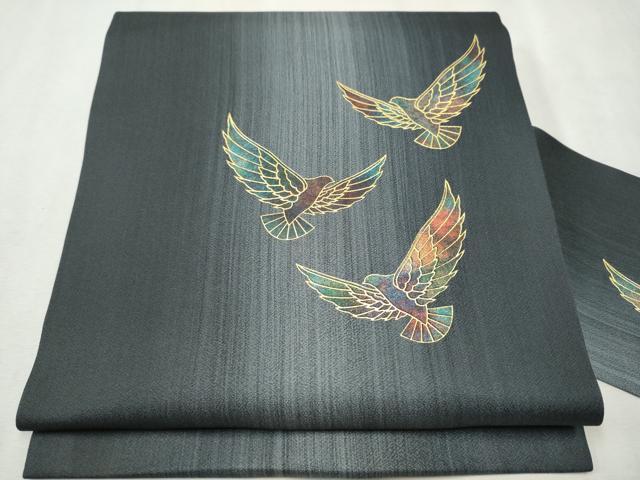 平和屋着物●染色作家　斉藤三才　九寸名古屋帯　三才鳥　金彩　正絹　逸品　CAAV7142hy