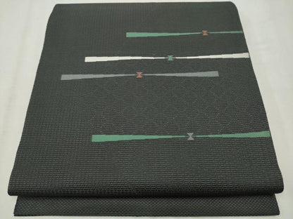 平和屋着物●本場筑前博多織　八寸名古屋帯　吉祥文　黒地　正絹　逸品　CAAV7148hy