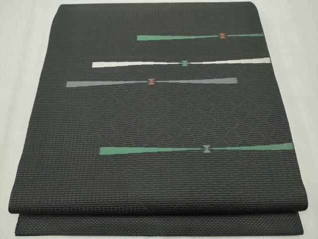 平和屋着物●本場筑前博多織　八寸名古屋帯　吉祥文　黒地　正絹　逸品　CAAV7148hy