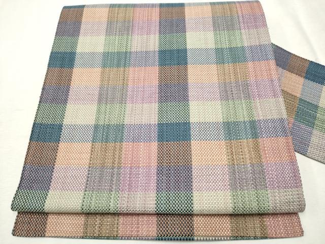 平和屋着物●本場筑前博多織 八寸名古屋帯 格子柄 正絹 逸品 CAAV7155hy