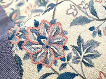 平和屋着物●全通柄　九寸名古屋帯　更紗花鳥文　鬼しぼ縮緬　正絹　逸品　CAAV7156hy