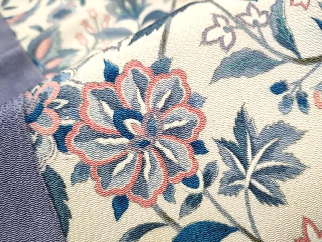 平和屋着物●全通柄　九寸名古屋帯　更紗花鳥文　鬼しぼ縮緬　正絹　逸品　CAAV7156hy
